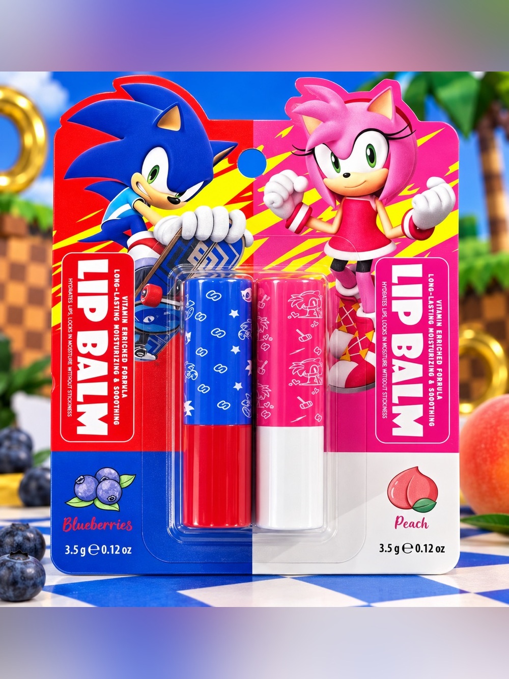 Sonic the Hedgehog & Amy Rose Lip Balm 2-Pack Blueberry & Peach NWT